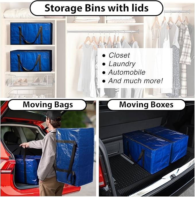 ClearSpace Heavy Duty Moving Bags or Storage Bag – Large Moving Boxes with Backpack Straps, Zippers & Handles – Perfect for Moving, College Dorm, Traveling, Camping, Christmas Decorations, 6 Pack