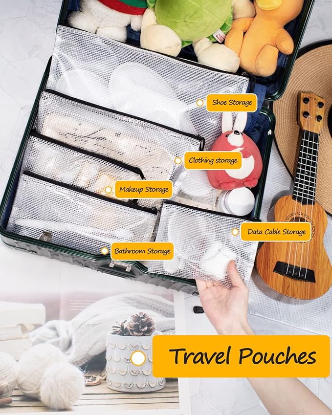 SUNEE Multisize Plastic Zipper Pouches (Black, 18 Packs), Water-Resistant Zip Bag for School Office Supplies, Puzzles & Games Organizing Storage