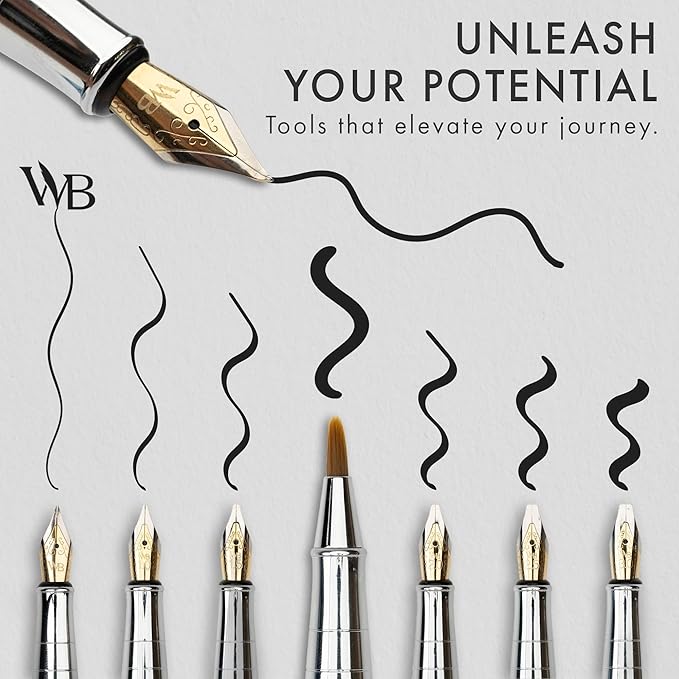 Wordsworth & Black Calligraphy Pen Gift Set, Includes Bottle, 6 Cartridges, Refill Converter, 6 Replacement Nibs, Premium Package, Journaling, Smooth Writing Pens [Black Chrome]