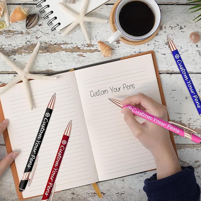 Amlion Personalized Custom Pens with Name Engraved Logo Text,150 Customized Writing Stylus Pen Promotional Item Gift for Men Women Office Business Wedding-Pink