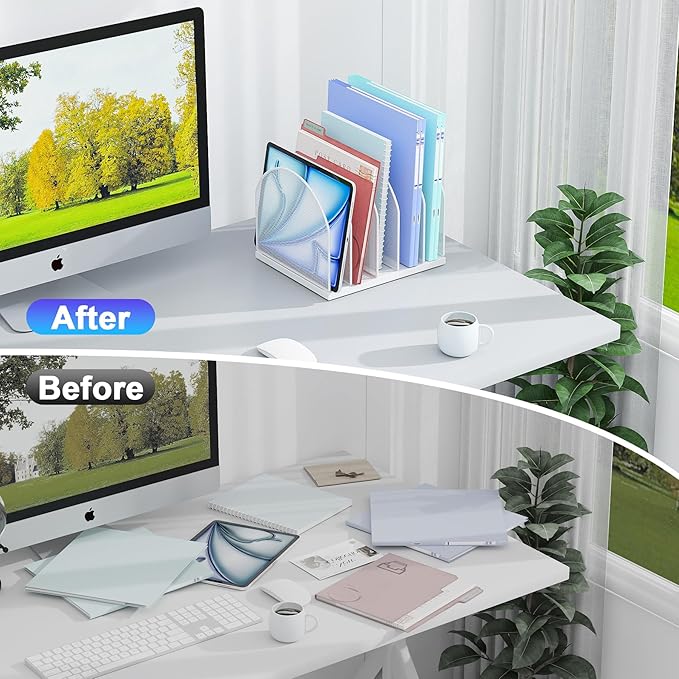 gianotter Desktop File Organizer, Desk Organizer with 5 Compartments, Paper Organizer for Desk, Workspace Organizers for Office Supplies (White)