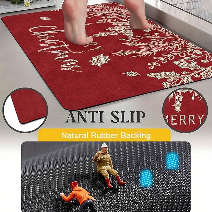 Merry Christmas Mistletoe and Holly Door Mat Front Porch Rugs Doormats Welcome Floor Mats Welcome Rug Outdoor Entry Rug for Home Farmhouse Party Decor, 16" x 24" Inch