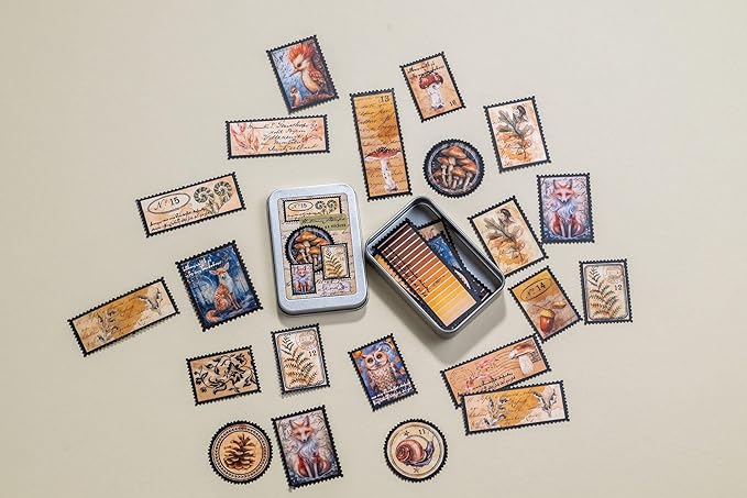 Forest Stamps Sticker Tin Box 42 Stickers