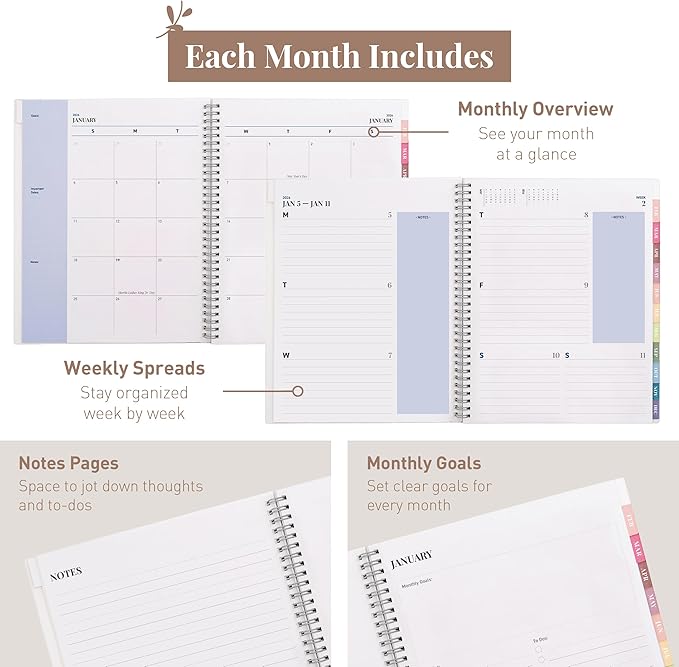 Rileys 2026 Planner, Agenda Planner With Weekly And Monthly View, Daily Agenda Book And Yearly Planners Calendar Book, Spiral Bound With Tabs, Notes, Goals And Holidays (Blue, 8.5 x 11 in)