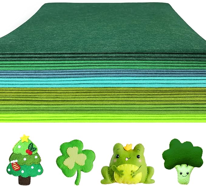 24 Pcs 11.8 x 35.4 Inch Wool Blend Felt Sheets for Crafts, 8 Color 1mm Thickness Green Assorted Stiff Felt Rectangle Bulk for Sewing Patchwork School DIY Projects Decoration