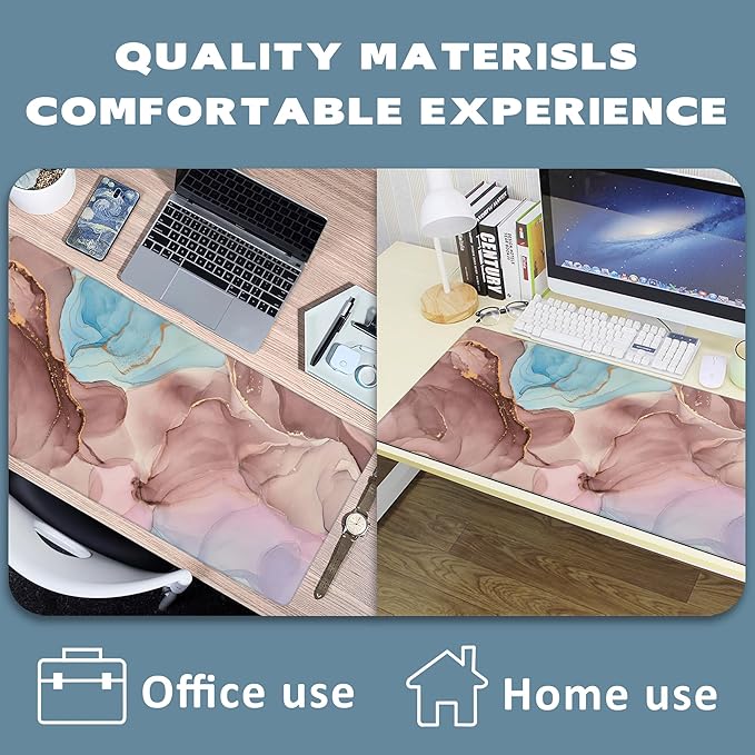 Abstract Fluid Art Extended Gaming Mouse Pad Transparent Waves and Golden Swirls Large Mouse Pad with Stitched Edges Anti-Slip Rubber Base Mouse Mat Desk Pad for Gaming and Office 35.4" x 15.7"