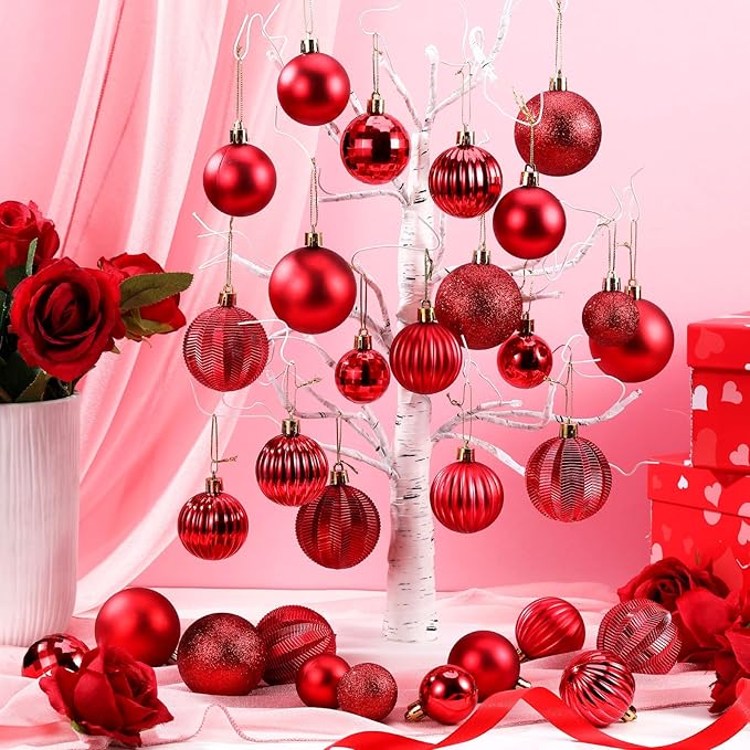 64 Pcs Red Christmas Ball Ornaments Matt Glitter Red Ornament for Christmas Tree 1.6/1.97/2.4 Inch Shatterproof Hanging Xmas Decoration for Tree Holiday Indoor