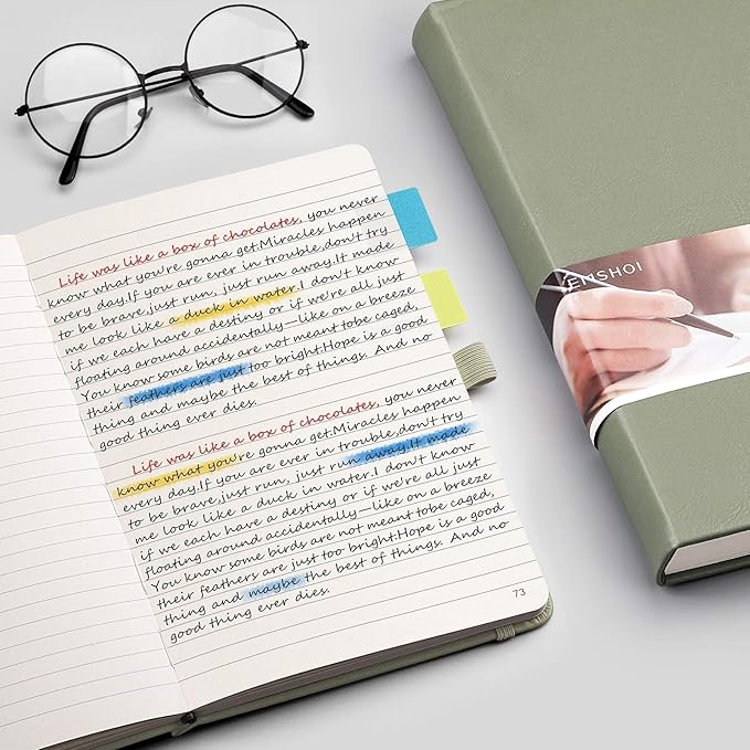 EMSHOI Notebook College Ruled - 256 Numbered Pages, 120 Gsm Thick Paper, A5 Hardcover Leather Lined Journal for Men & Women Work School Journaling Writing Diary 5.7" X 8.3"(Green)