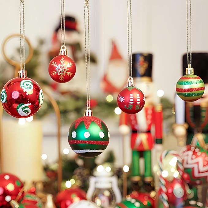 XmasExp 50ct Christmas Balls Ornaments for Tree - Red and Green Shatterproof Xmas Balls Set Mini 1.57 Inch Plastic Christmas Baubles for Holiday Party Decor