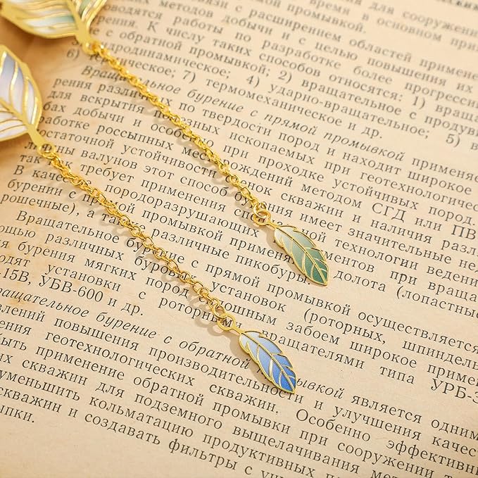 4 Pieces Metal Feather Bookmarks with Chain, Birthday Gifts Book Mark Bookmarks for Book Lovers Writers Readers Children Teens Men Women Adults Teacher