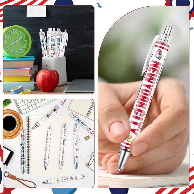 New York Ballpoint Pens - 24PCS New York Souvenirs City Travel Pens Set NYC City Souvenirs Love NY Gifts Pen Retractable USA Themed Ballpoint Pens for Office School Supplies Traveler Gift