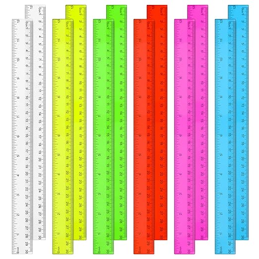 Zonon 30 Pcs 12 Inch Plastic Ruler Assorted Colors Ruler Bulk with Centimeters Millimeter and Inches Rulers First Day of School Gift for Kids School Classroom Office Supplies(Bright Color,Plastic)