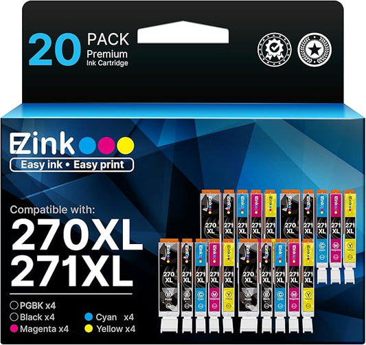 E-Z Ink Compatible Ink Cartridge Replacement for Canon PGI-270XL CLI-271XL PGI270 XL CLI271 XL Compatible with MG5720 TS6020 TS9020 (4 Large Black,4 Small Black,4 Cyan,4 Magenta,4 Yellow) 20 Pack
