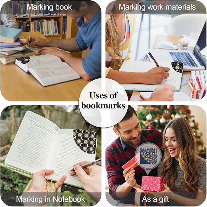 4 PCS Sun and Moon Bookmark, Corner Bookmarks for Book Lovers, Cool Page Bookmarks for Men Women, Funny Book Mark for Boy, Girl, Teacher, Students, Classroom Gifts, School Prize, Reading Gifts