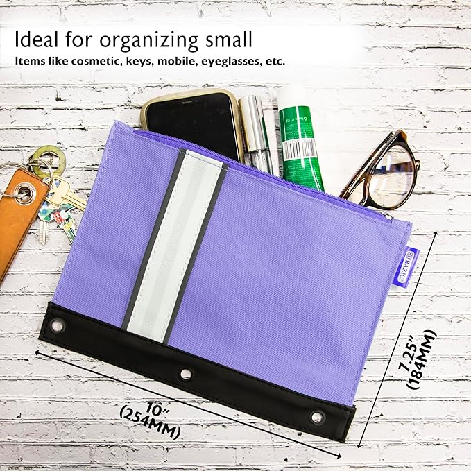 BAZIC Pencil Pouch 3 Ring Binder Pouch w/Rivet Enforced Rings Holes, Zipper Pouches Bag, Assorted Color, 24-Pack
