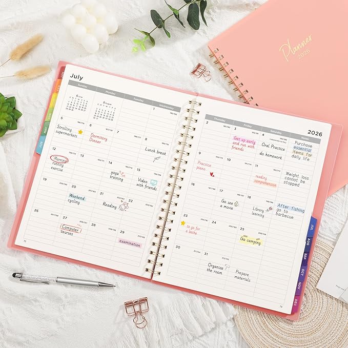 EMSHOI 2026 Appointment Book, A4 15-Minute Hourly Planner, JAN 2026 - DEC 2026, Daily Weekly Monthly, 100GSM Thick Paper, PVC Cover, Colorful Tabs - for Work, School, Salon Scheduling