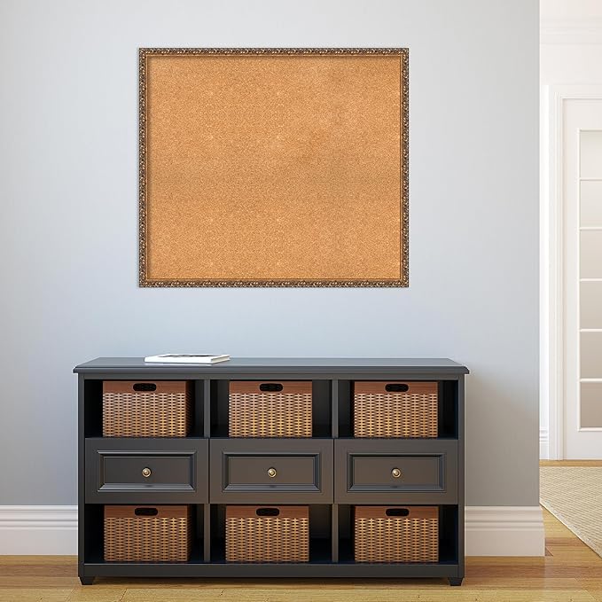Amanti Art Natural Cork Board for Wall, 32x36 Vision Board with Bronze Frame, Large Corkboard Office Decor for Home Organization, Traditional Corkboard Pinboard to Display Items for Home Organization