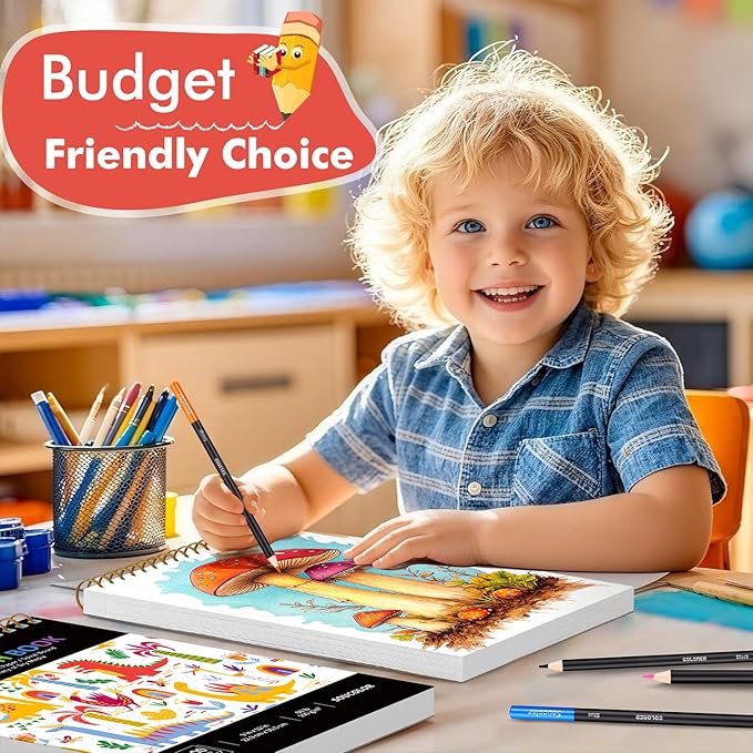 Soucolor 9" x 12" Kids Sketch Book, 100 Sheets Spiral Bound Art Sketchbook, Acid Free Artist Drawing Book Paper, Art Supplies for Adults, Craft Activities, Sketch Paper for Drawing Coloring Sketching