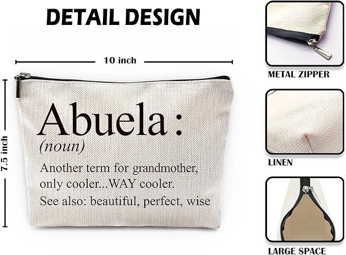 Sufamb Abuela Gifts Makeup Bag, Abuela Gifts for Mother's Day Birthday from Grandkids Cosmetic Bags, Best Grandma Gift Portable Small Toiletry Bag Zipper Makeup Pouch