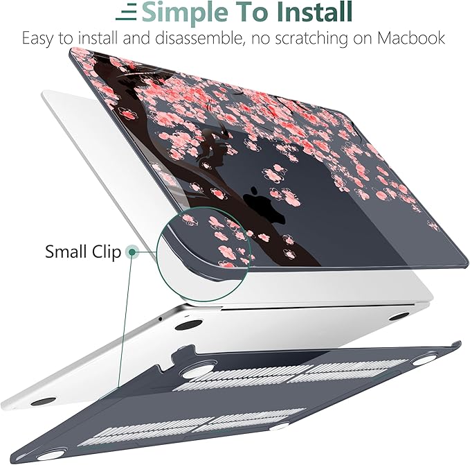 DONGKE Compatible with M4 MacBook Air 15 inch Case 2025 2024 2023 A3241 A3114 A2941 M3 M2 Liquid Retina Display Touch ID, Plastic Hard Case & Keyboard Skin & Screen Protector - Cherry Blossoms