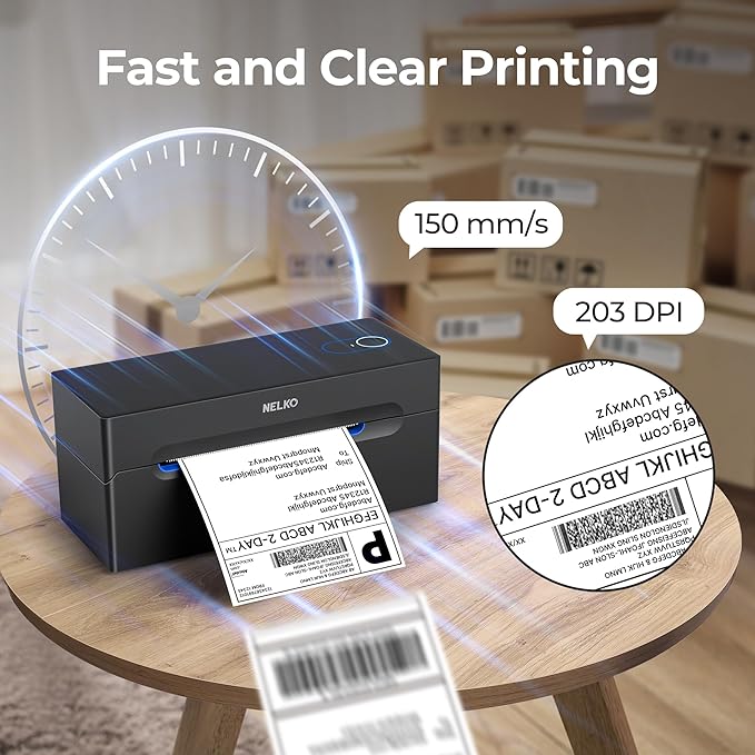 Nelko Bluetooth Thermal Shipping Label Printer, Wireless 4x6 Shipping Label Printer for Shipping Packages, Support Android, iPhone and Windows, Widely Used for Amazon, Ebay, Shopify, Etsy, USPS