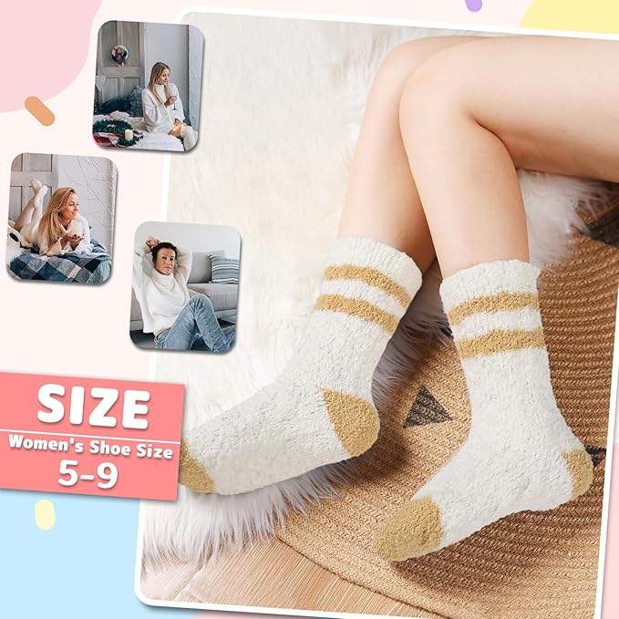 COOPLUS Fuzzy Socks for Women Warm Fluffy Cozy Winter Soft Home Slipper Socks (5 Pairs)