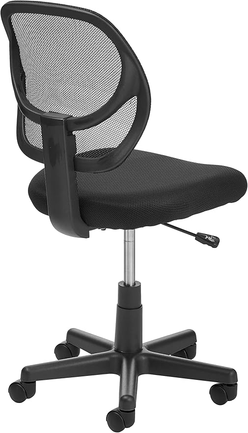 Amazon Basics Rolling Desk Chair, Adjustable, Low Back, Padded Seat, Breathable Mesh, Swivel, Black, 21.25" D x 22.5" W x 38" H