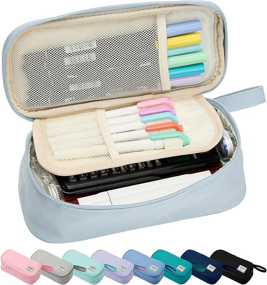 Pencil Case Pouch Box Bag School Supplies Girls Boys Kids, Cute Preppy Stuff Large Big Capacity Aesthetic Pen Organizer, Back to College Stationary, Powder Blue, Standard Stlye, 1800ml