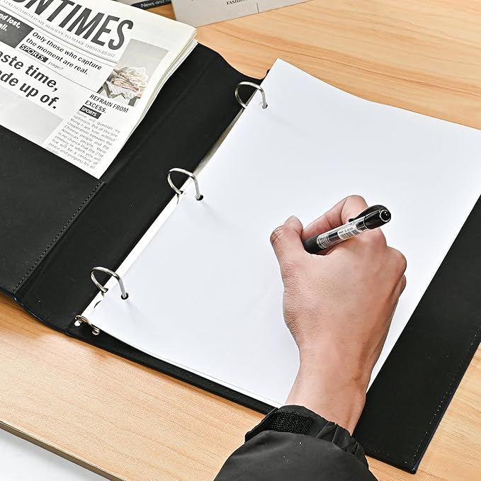 Vintage Hardback 3 Ring Binder 1 Inch, Professional Leather Binder 3 Ring, Three Ring Binders Fits 8.5" x 11", D Ring Binders for Photo Album, Home, School and Office Supplies- Blue