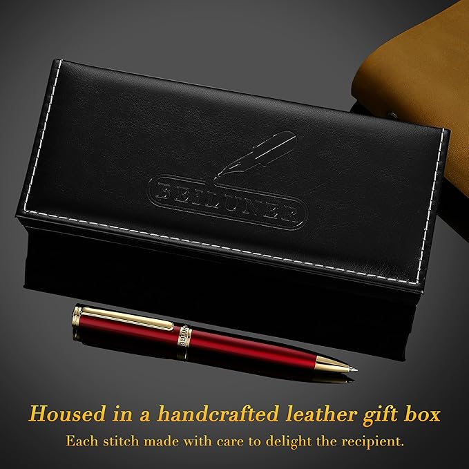 BEILUNER Red Lacquer Gel Pen With 24K Gold Finish, Retractable Pens, Gift Pen Set, Professional, Elegant, Writing, Executive, Office, Nice Fancy Designer, Perfect for Men and Women
