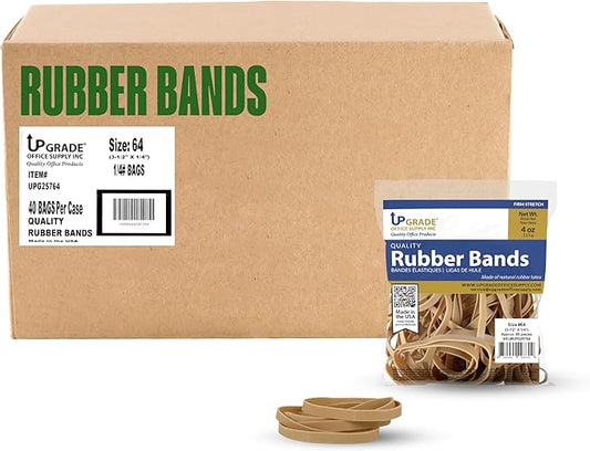 Upgrade Office Supply Rubber Bands, Size 64 (3-1/2 x 1/4), 80 Bands, 1/4 lb, 40-Pack CASE, USA