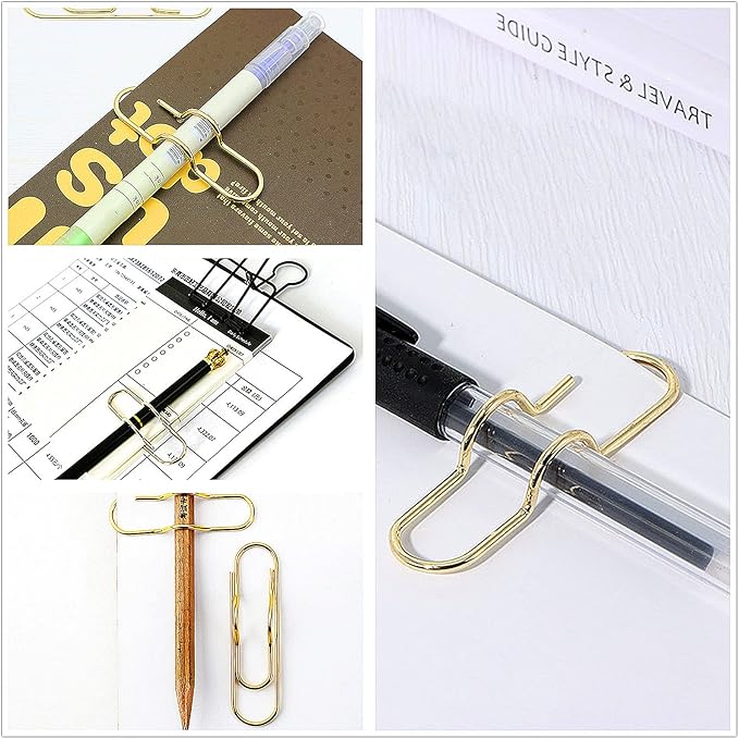Metal Pen Clips in Gold/Silver/Rose Gold - Pack of 12 Paperclip Pen Holders for Notebooks and Papers, Metal Pen Clip Holder and Pen Holder Clip Included