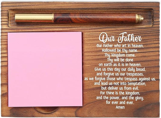 Lord's Prayer Sticky Note Holder, Religious Desk Organizer for Social Worker, Therapist, Counselor, Inspirational Christian Gift for Office Self-Stick Note Pad Holders EDP100