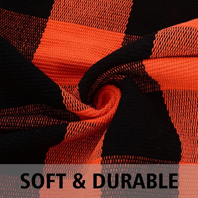 Fall Plaid Area Rug 3x5 Ft, Orange and Black Buffalo Check Large Farmhouse Cotton Rug, Hand-Woven Washable Indoor Outdoor Carpet for Halloween Thanksgiving Autumn Porch Patio Decor