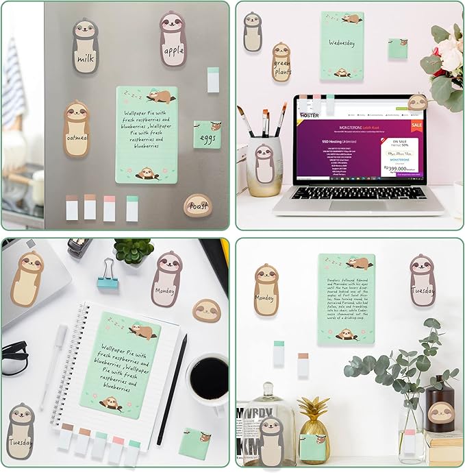 Xqumoi I Just Really Like Sloths Sticky Notes Set, 550 Sheets, Cute Cartoon Sloths Self-Stick Notes Pads Animal Divider Tabs Bundle Writing Memo Pads Back to School Office Supplies Small Gift