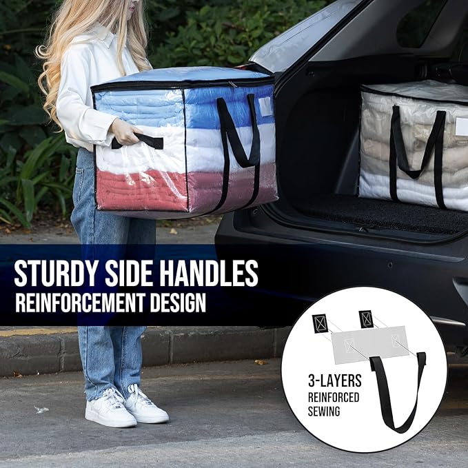 TAILI Extra Large Moving Bags, 10 Pack Clear Heavy Duty Totes For Storage with Visible Window, Wrap Around Handles, Storage Bags for Space Saving, Alternative to Moving Boxes