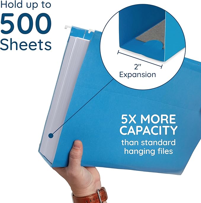 25 Blue Summit Supplies Legal Size Hanging File Folders - Assorted Colors, 2" Expansion, Legal Hanging File Folders for Filing Cabinet, 11PT Paper Stock with Tabs and Inserts Included