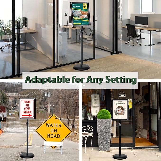 11x17 inches Poster Stand Holder Adjustable Pedestal Floor Standing Sign Holder Vertical and Horizontal View Sign Display, Aluminum Snap Open Frame with Safety Corner, Black