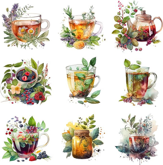 XERE 144 Pcs Tea Sets Four Seasons Sticker Book for Journaling Notebooks, Sketchbook, Bookmark Making, Junk Journal, Budget Planner, Scrapbook Art Supplies Stickers