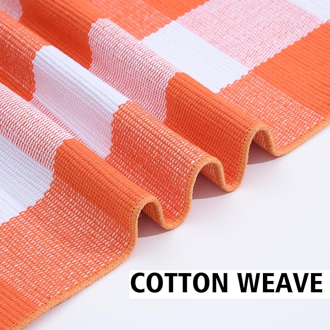 Ckorzen Fall Plaid Rug 28" x 43", Orange and White Buffalo Check Front Porch Outdoor Layered Doormat, Cotton Hand-Woven Washable Rug for Halloween Thanksgiving Autumn Decor