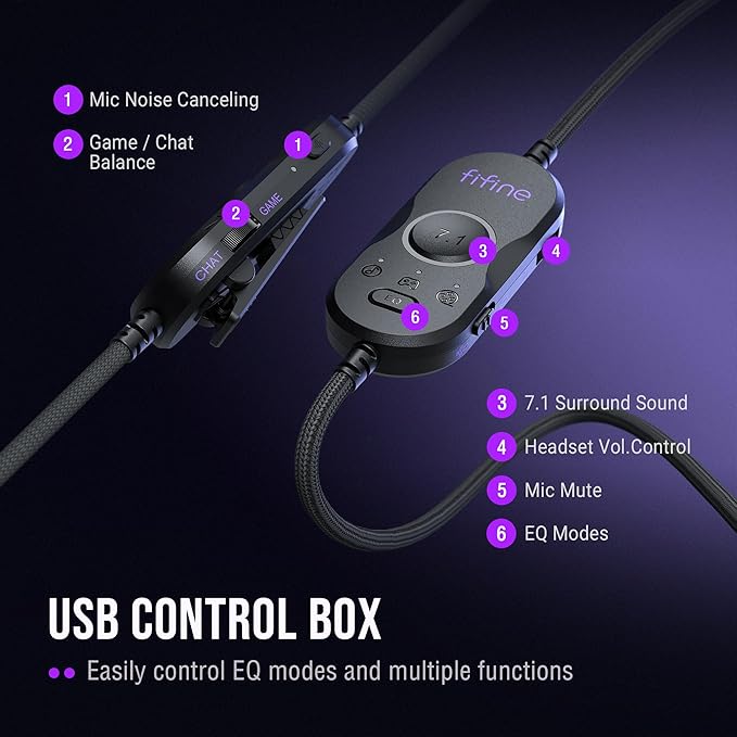FIFINE Wired USB Gaming Headset: 7.1 Surround Sound - Vibrant Customizable RGB - Game/Chat Balance, Gamer Headphone with Noise Canceling Mic for PC, PS5/PS4, Laptop, Mac - AmpliGame H13BP