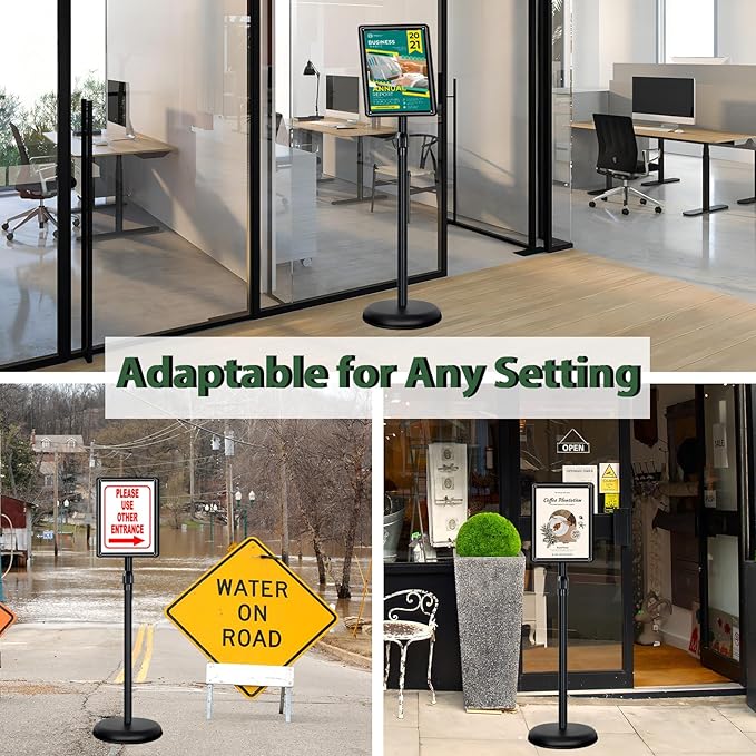 Poster Stand Holder Adjustable Pedestal Floor Standing Sign Holder Vertical and Horizontal View Sign Display, Aluminum Snap Open Frame with Safety Corner (2P-Black-8.5x11)