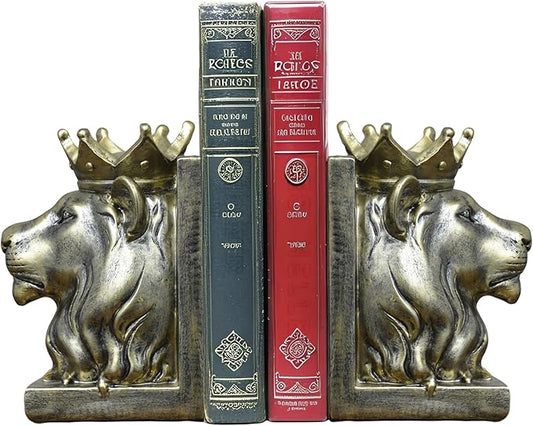 Vintage Gold Lion Book Ends,Animal Decorative Bookends,Resin Book Holder,Luxurious Book Ends for Shelves Rooms Office Home Decor,Unique Book Lover Gift(Gold Lion)