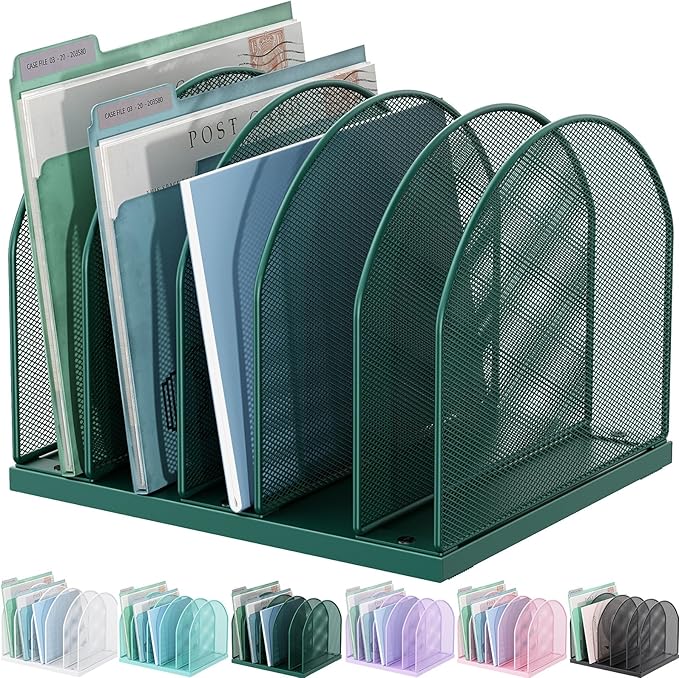gianotter Desktop File Organizer, Desk Organizer with 5 Compartments, Paper Organizer for Desk, Workspace Organizers for Office Supplies (Green)