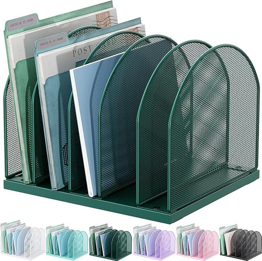 gianotter Desktop File Organizer, Desk Organizer with 5 Compartments, Paper Organizer for Desk, Workspace Organizers for Office Supplies (Green)