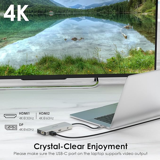 WAVLINK USB C Docking Station Dual Monitor, USB C Hub Laptop Triple Display, USB to 2 HDMI,DisplayPort, PD Charging,Ethernet,5 USB,SD/TF Card Reader,Audio for MacBook, Dell, HP, Lenovo, Surface