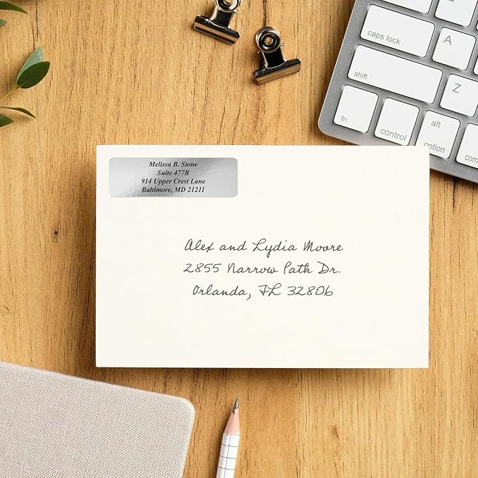 Silver Foil Personalized Return Address Labels Without Dispenser - Roll of 250 Custom Stickers