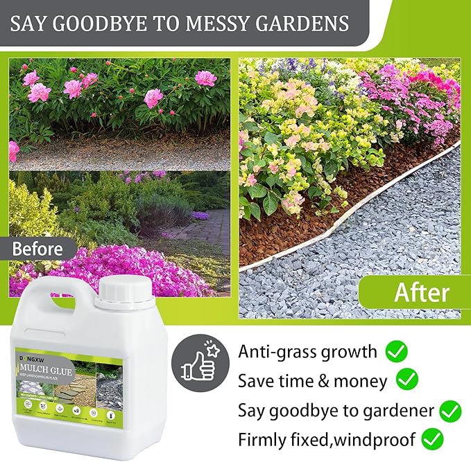 Mulch Glue for Landscaping 1.25 Gallon, Long-Lasting Rock Glue Gravel Binder, Strong Rubber Mulch Stabilizer Landscape Mulch Anchor for Pea Gravel, Max Concentrated Stones Lock Adhesive