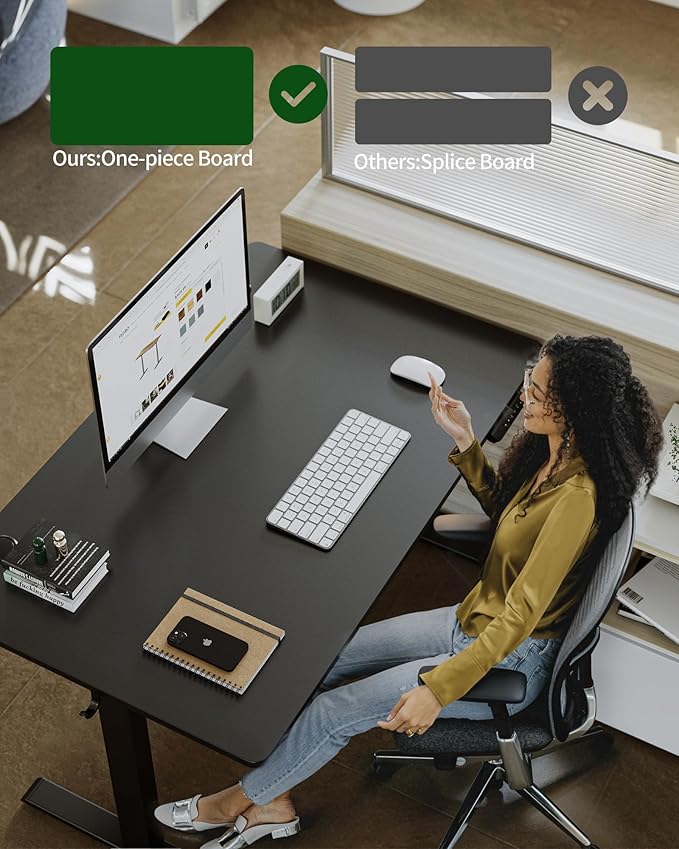 FEZIBO One-Piece Standing Desk Adjustable Height Stand up Home Office Desk, 55x24 Inch Electric Standing Computer Desk, with 4 Memory Presets, Fixable casters, Black