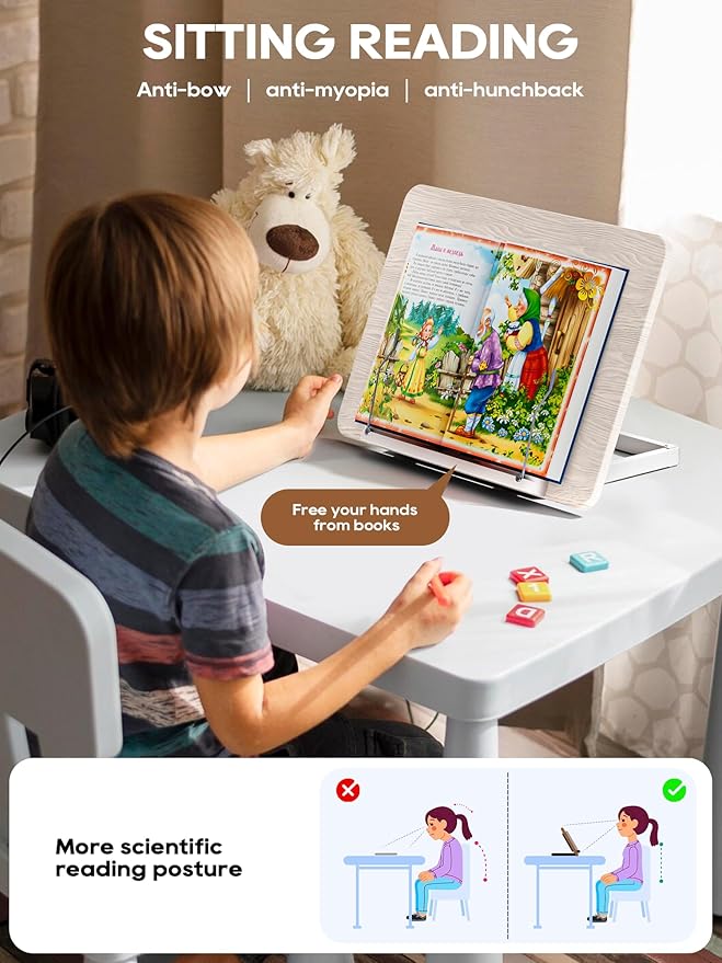 2 in 1 Adjustable Book Stand - Dual-Use Floor and Desktop Book Holder Stand, Height Adjustable 23.5-52 in, Elastic Page Clips for Music Sheet, Recipe, Tablet, Laptop-White